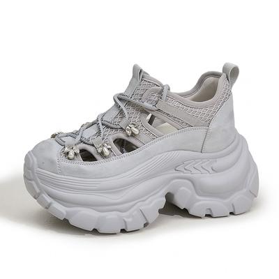 Модные 9 см Воздушная сетка Микрофибра Кожа Удобные ботильоны Массивные кроссовки Ботильоны на платформе Высокий бренд Модная весенне-летняя обувь Женская