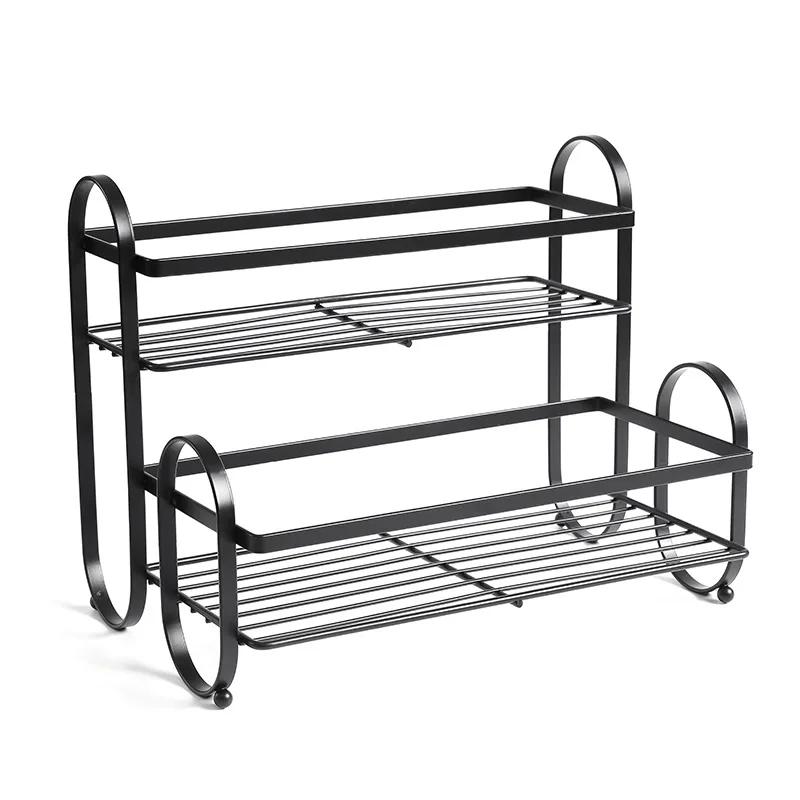 Металлическая кухонная полка для специй, держатель для бутылочек с приправами, двухъярусная полка для органайзера для приправ, полка для сушки посуды, кухонная стойка