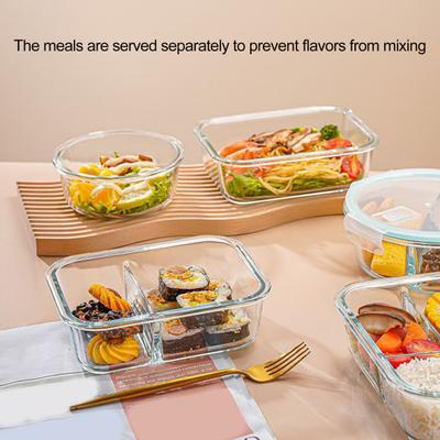 Стеклянный ланч-бокс Bento Box Разделенные контейнеры для приготовления пищи с крышками Штабелируемые многоразовые контейнеры для хранения продуктов