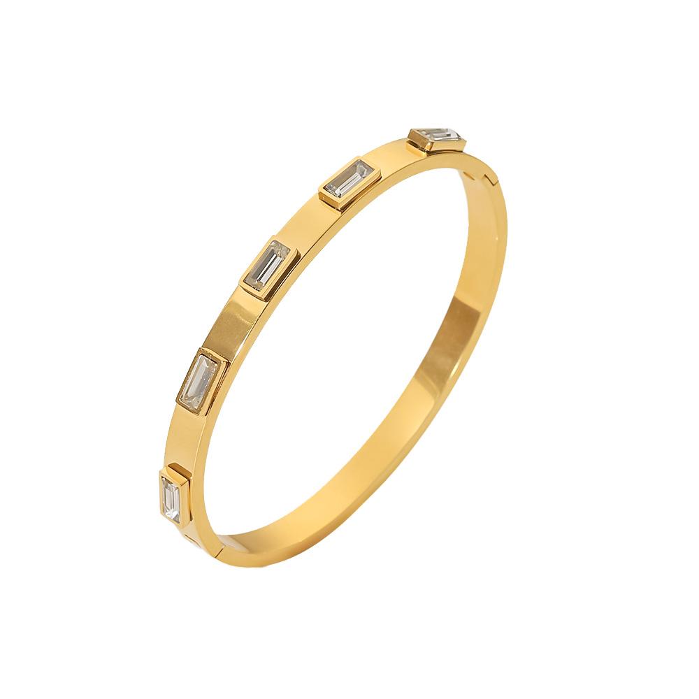 Yori Delicate Bling Cubic Zirconia Smooth Bracelet Bangle Women Minimalist 18k Gold Color Texture Charm Jewelry