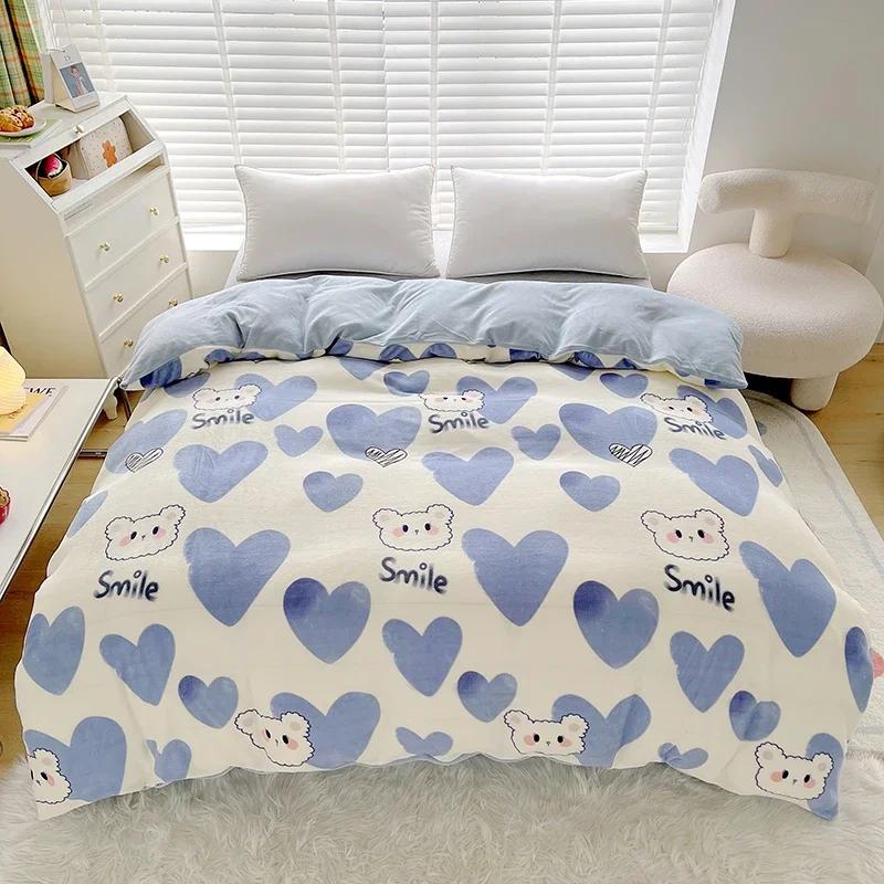 Milk Velvet Floral Duvet Cover, Ultra-Soft Cozy Warm Winter Reversible Plush Comforter Cover, 1 PC Botanical Flower Quilt Cover