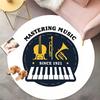 Винтажный Круглый Ковер для Музыкальной Студии Дизайн Mastering Since 1921 со Скрипкой и Саксофоном, Сине-Желтый Ретро Ковер, Декор для Дома Музыканта