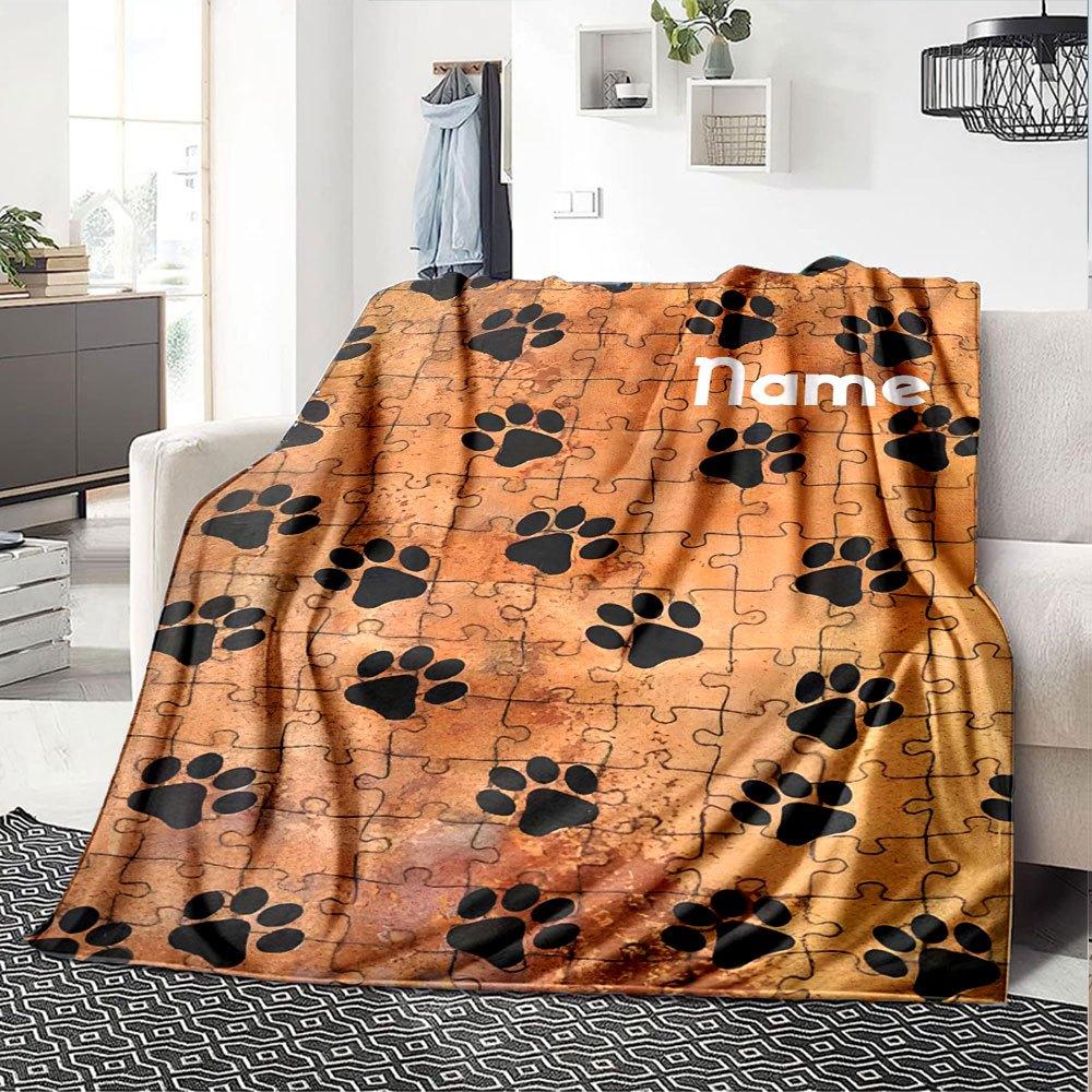 Paw Print Puzzle Multi Purpose Personalized Blanket Personalized Text Ultra Soft Versatile For Sofa Couch Office Bed Picnics Four Seasons Multipurpose
