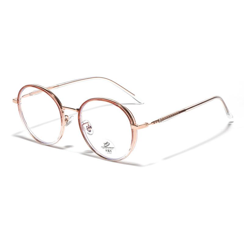 Glasses Round Semi-Metal Ring Glasses Women'S Tr90 Plain Mirrors Trend Flat Mirrors Men