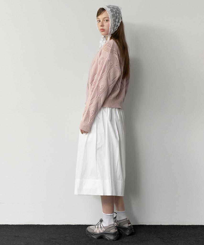 CLUNY [Set] Stitch Lace Pointelle Knit Cardigan - Indi Pink