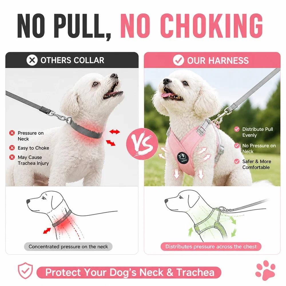 Reflective Dog Vest Harness Leash Set Soft Adjustable No Pull Pet Puppy Chest Strap for Small Medium Dogs Cats Pug Daily Walking