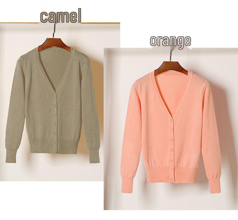 Корейский вязаный кардиган с V-образным вырезом: Женский топ с длинным рукавом, универсальный для весны и осени.