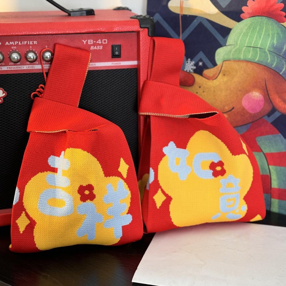 Red Spring Festival Gift Bag Flower Wrist Tote Bag Fashion 2025 New Year Gift Bag Gift Wrap