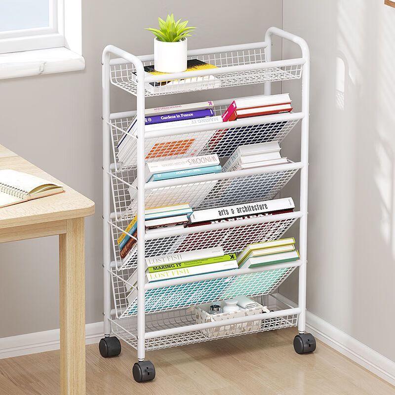 Mobile Slanted Bookshelf & Storage Cart with Wheels