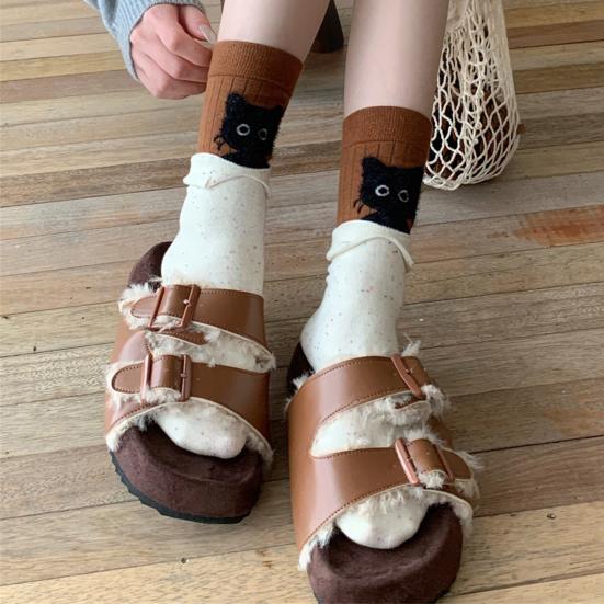 1 Pair Cartoon Cat Socks Autumn Winter Moisture Wicking Knitted Mid-calf Stretch Men Women Kitten Socks Sports Casual Cotton Crew Socks