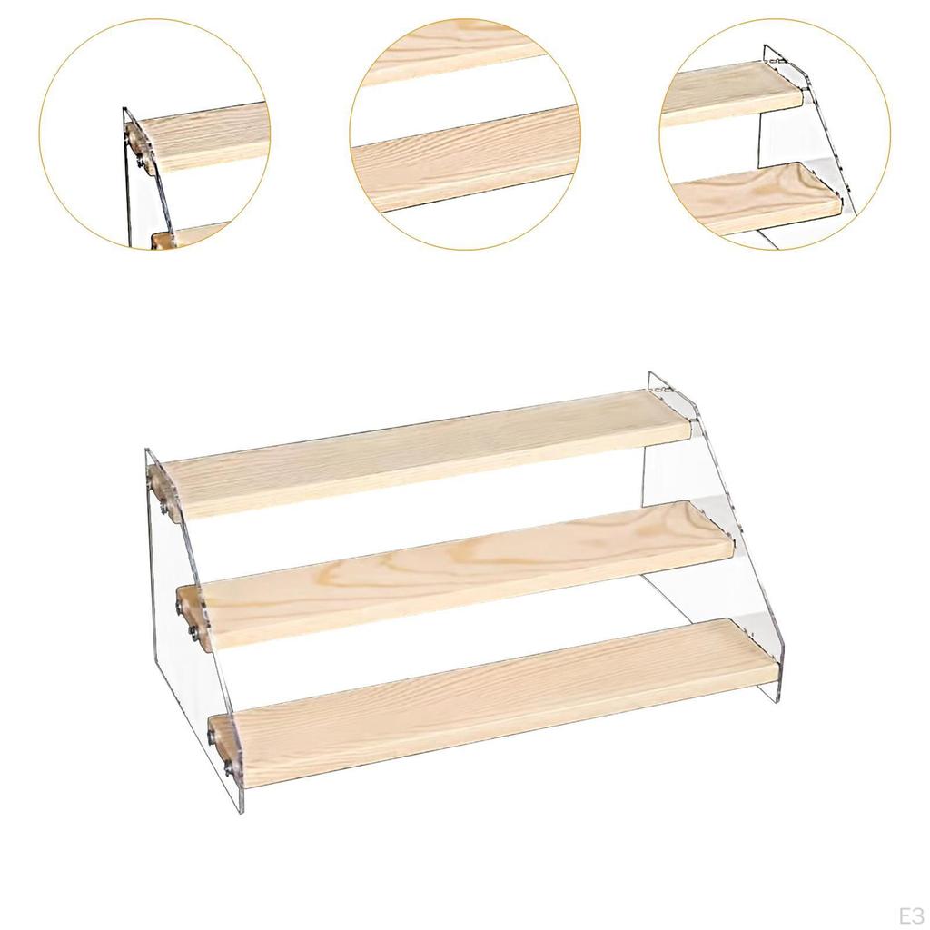 Acrylic Display Shelf Riser Wood Stand Perfume Rack Step Ladder