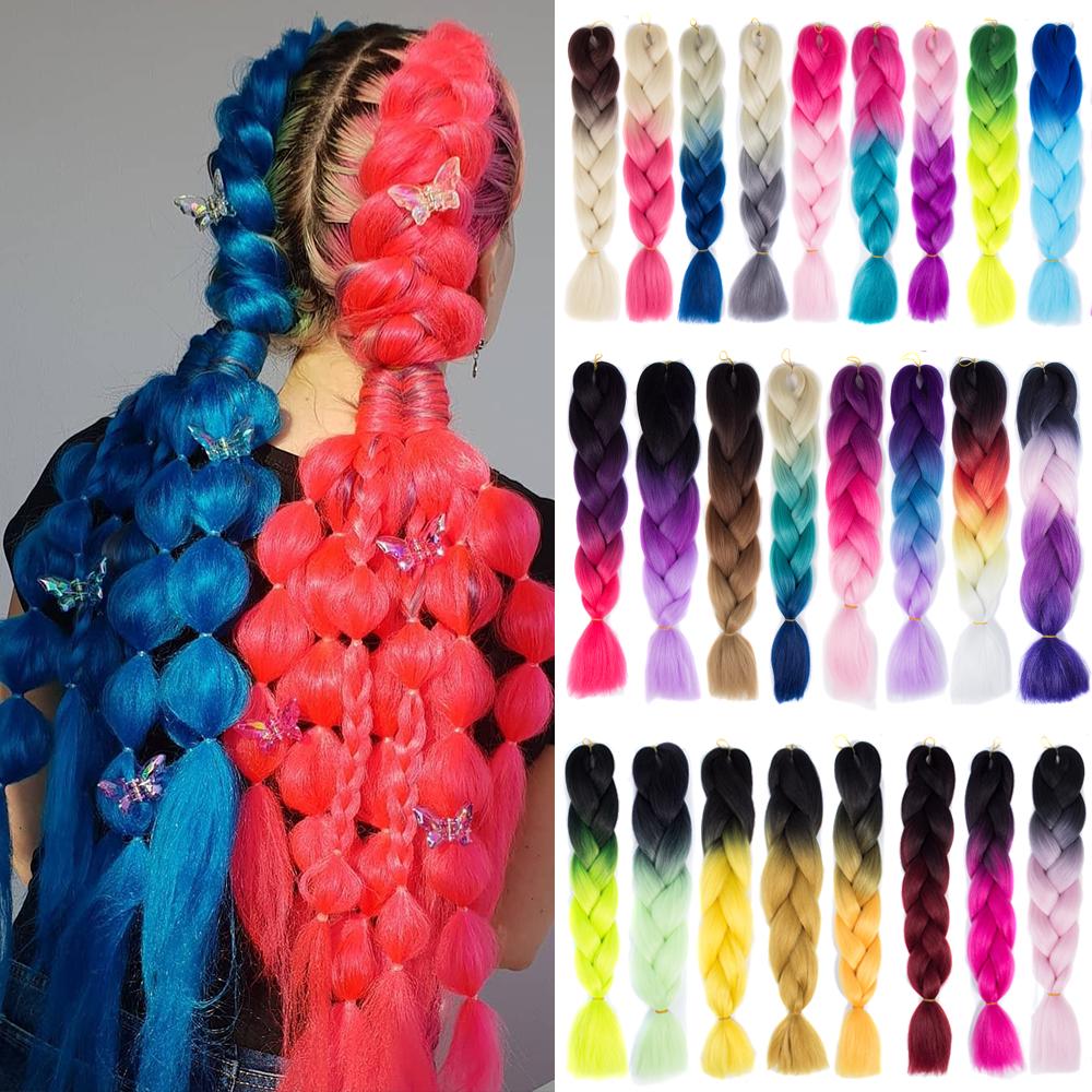 Ombre Hair Jumbo Braids Волосы Синтетические наращивания волос для женщин Розовый Красный Синий 102 Доступных цвета