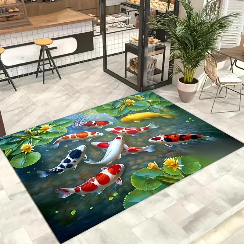 3D Ковер Кои Рыба Иллюзия Потока Воды Зональный Ковер Украшение Гостиной Коврики для Чайного Столика Спальня Прикроватный Нескользящий Коврик Красивый