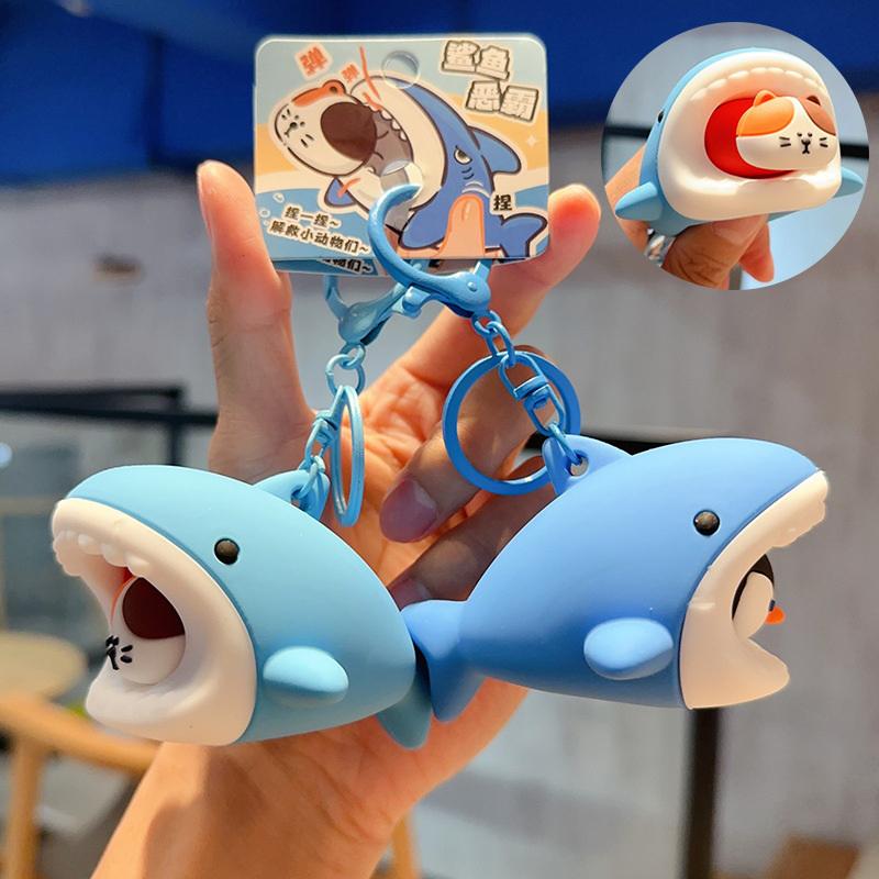 Cat Aquarium Shark Squeeze Keyring Creative Funny Silicone Penguin Pendant Cute Soft Polar Bear Keychain