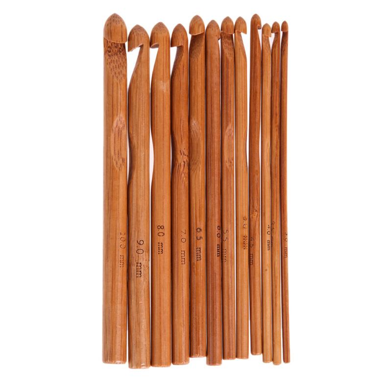 1Set/12pcs Carbonized Round Bamboo Crochet Sweater Needle Crochet Knitting Tool