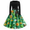Women's Fashion Round Neck Casual Slim St Patrick's Day Printed Long Sleeve Dresses