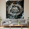 Nordic Valknut Symbol with Runes Pattern Patterned Tapestry Decorative Wall Hanging, Home Bedroom Living Room Decor