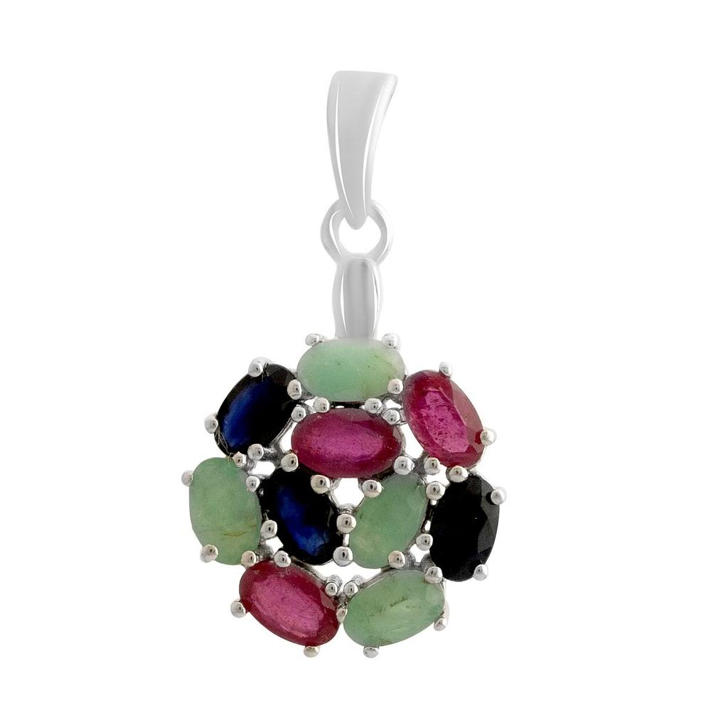 Silver Pendant with Ruby, Sapphire, Emerald (2142669)