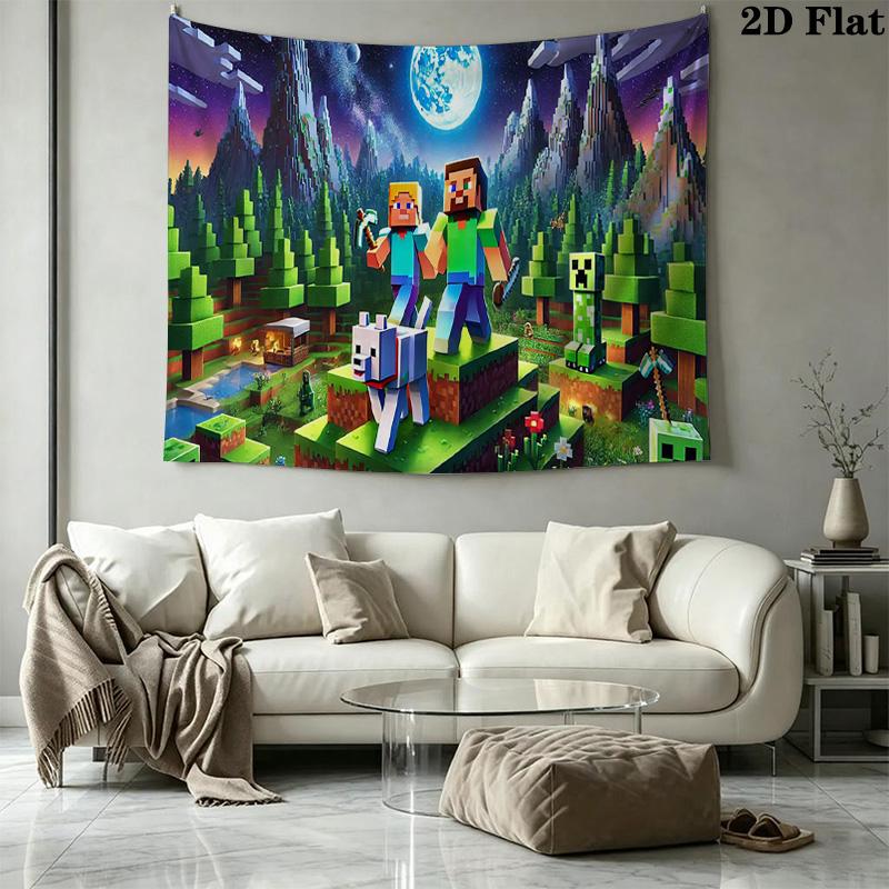 Mine World Building Wall Tapestry Aesthetic Wall Hanging Printed Fabric Blanket Decorative Tapestries for Bedroom Living Room Home Decor