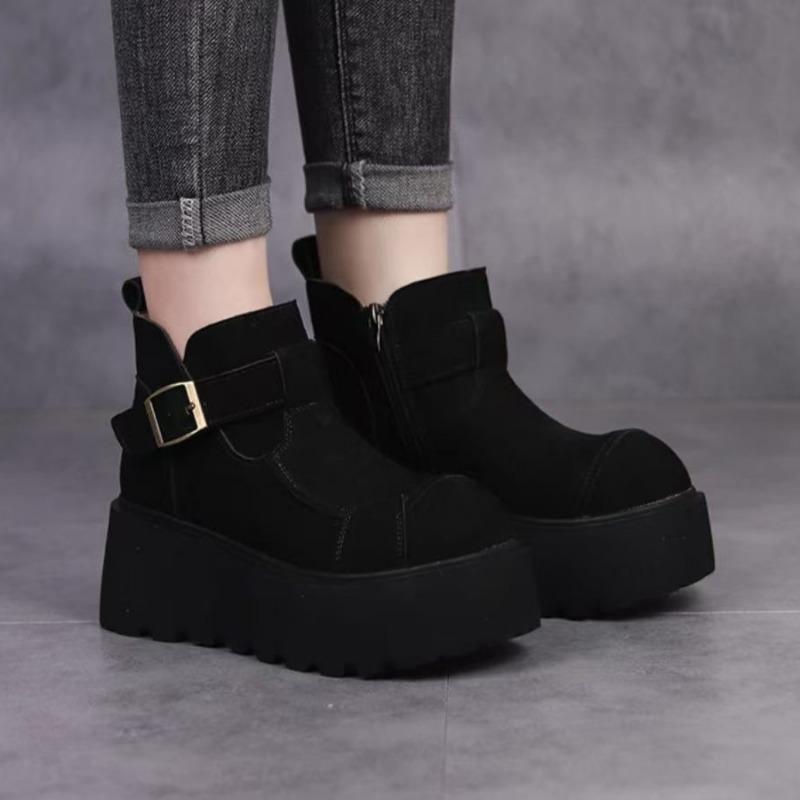 Women Ankle Platform Snow Boots Flats Suede Loafers Winter Plush Cotton Shoes 2025 Trend Casual Shoes Warm Non Slip Botas Mujer