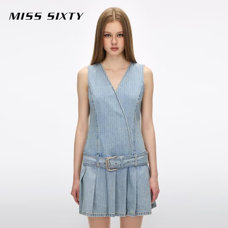 Miss Sixty Женское полосатое плиссированное джинсовое мини-платье