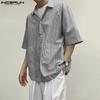 INCERUN Летние мужские рубашки свободного покроя с коротким рукавом и полосатыми карманами