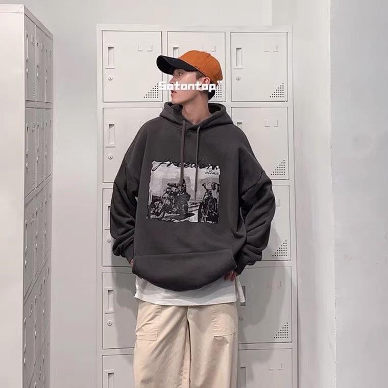 Винтажный винтажный свитер Мужская мода Ins с капюшоном Свободное пальто большого размера Осень Зима Пара