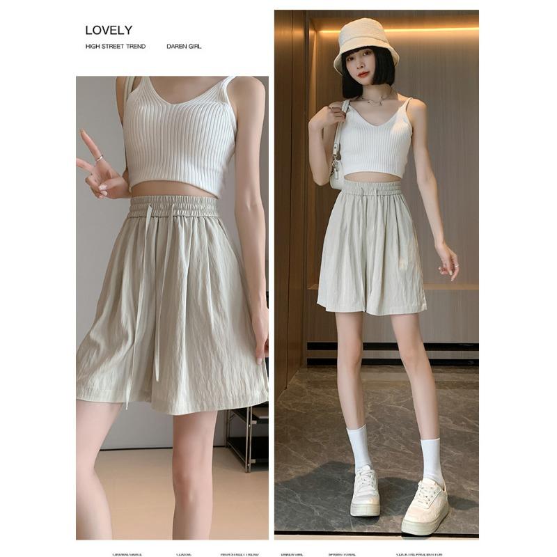 Быстросохнущие повседневные шорты Ice Silk, женские летние тонкие брюки с эластичной талией, утягивающие спортивные брюки с высокой талией, свободные широкие брюки длиной пять четвертей