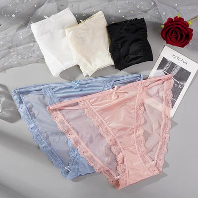 Женские кружевные трусики для девочек с низкой талией из атласа из чистого хлопка, бесшовное нижнее белье