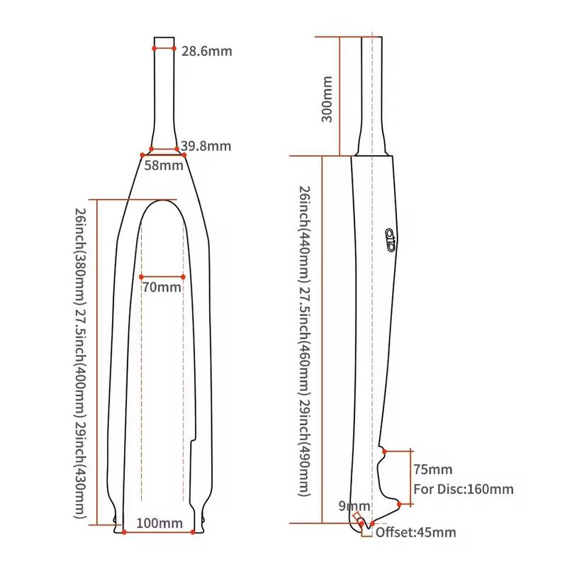 TOSEEK T800 Carbon Fiber Bicycle Front Fork Mountain MTB Bike Fork 26/27.5/29 inch Steerer Tube Straight or Tapered QR 9*100mm