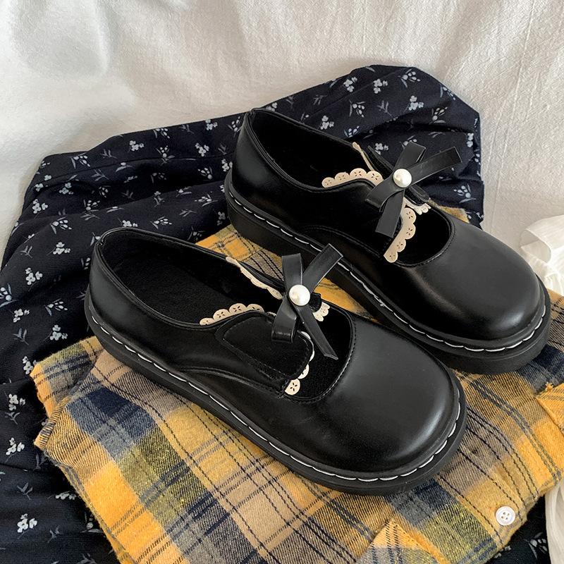 Туфли на платформе в стиле ретро с юбкой, кожаные туфли женские, новинка 2025 года, весна-осень, туфли Мэри Джейн с бантом и мелким горлом