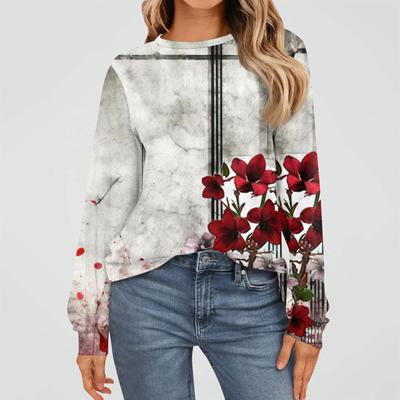 Летний топ с круглым вырезом и 3D-принтом, модные повседневные женские футболки с длинными рукавами