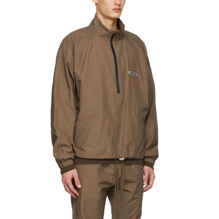 Fear of God Essentials Спортивная ветровка унисекс с молнией до середины и воротником-стойкой, Осень/Зима 2020, с простым логотипом и рукавами реглан, Мужская куртка, Коричневая, FOG-FW20-243