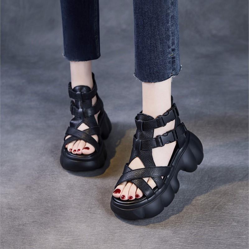 Johnature Сандалии из натуральной кожи на толстой подошве, увеличивающие рост, римские женские туфли на платформе