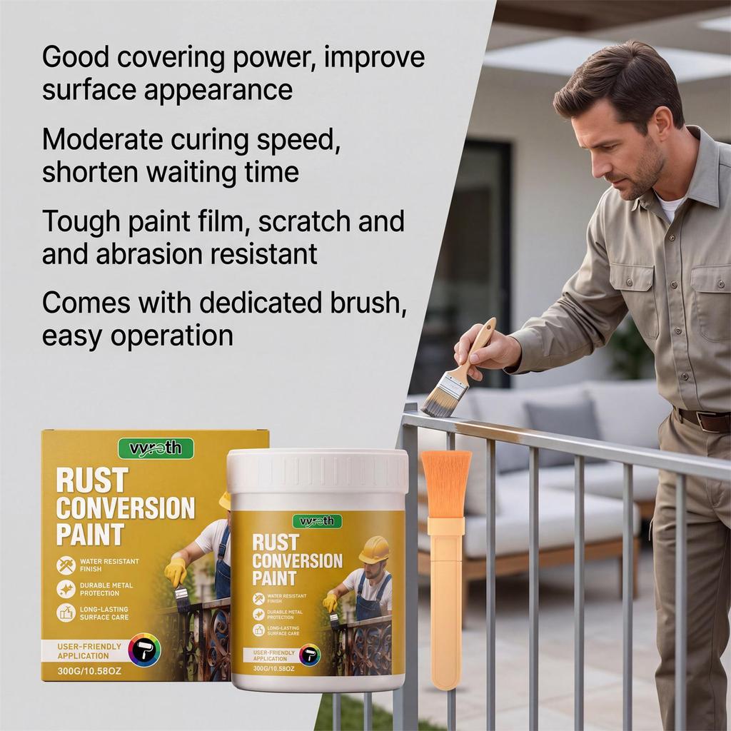 Vyreth Rust Converter Paint for Home Metal Doors & Railings - Easy Anti-Rust, Clean, Color-Changing All-in-One.