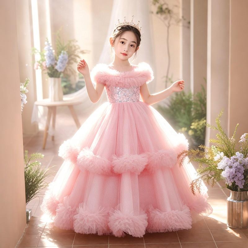 Girls Princess Dress Birthday Party Gown Off Shoulder Satin Tulle Kids Formal Wear 8-14 Years Old