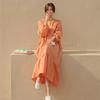 Lantern Sleeve Ruffled Long Sleeve Dress Spring Autumn Loose Fit Tummy-Hiding Slimming Maxi Dress