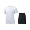 Running Series Solid Color Crew Neck Pullover Short Sleeve T-Shirt Straight Leg Shorts Casual Sports Set Men Sports Set Pure-White 952425201-2