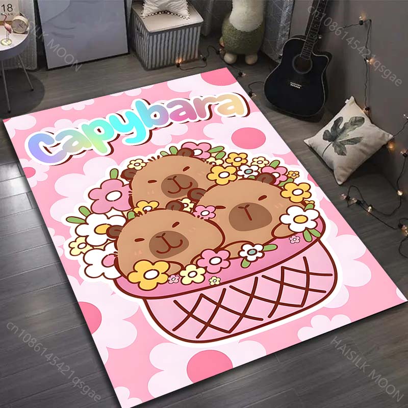Cute Capybara Print Carpet for Bedroom Living Room Bedside Sofa Floor Mat Modern Home Decor Area Rug Kids Room
