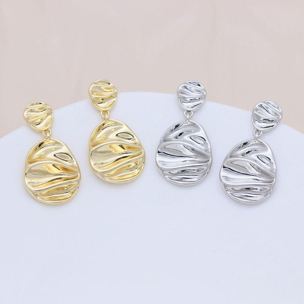 Real Gold Retention S925 Silver Needle Geometric Irregular Oval Earrings