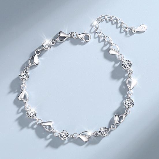 Women Fashion Bracelet Heart Rhinestone Charm Chain Bracelet Zinc Alloy Bracelet Wrist Jewelry for Valentine's Day Birthday Party