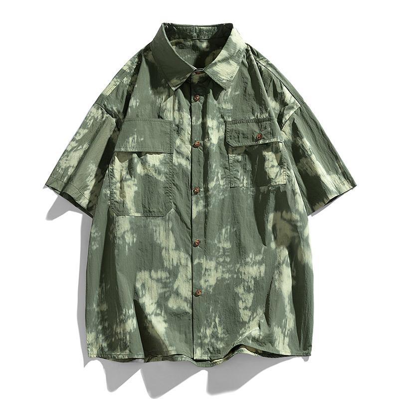 Летние повседневные рубашки мужские свободные с коротким рукавом с принтом свободные отложным воротником мужские рубашки