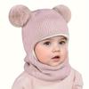 Зимний набор: шапка и шарф для детей 1-4 лет - Милый вязаный медведь с ушками, Теплая мягкая встроенная шапка, Моющийся аксессуар для малышей