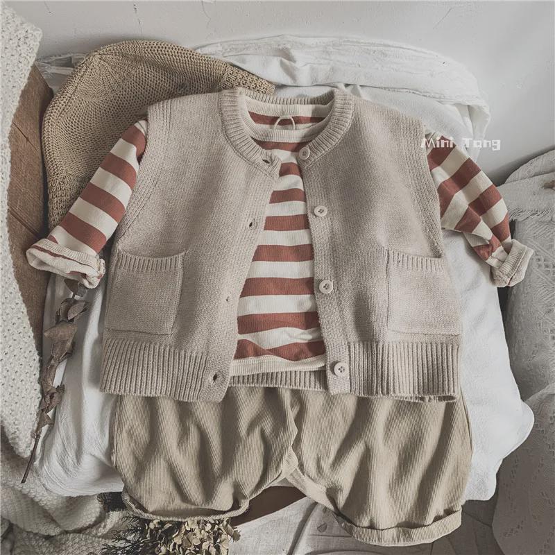 Forest Style Kids' Knitted Vest: Solid Color Versatile Sweater Cardigan for Boys & Girls - Perfect for Spring & Autumn Trends