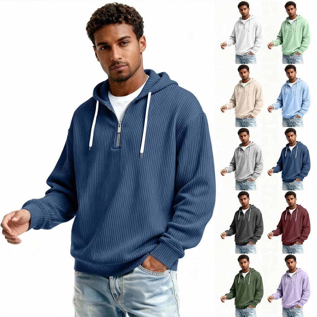 Мужская повседневная однотонная толстовка с капюшоном на молнии, повседневная футболка с длинным рукавом на молнии