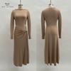 Осень Новые Женские Платья Однотонное Элегантное Платье-запа́х Длинное с Декором Длинный Рукав