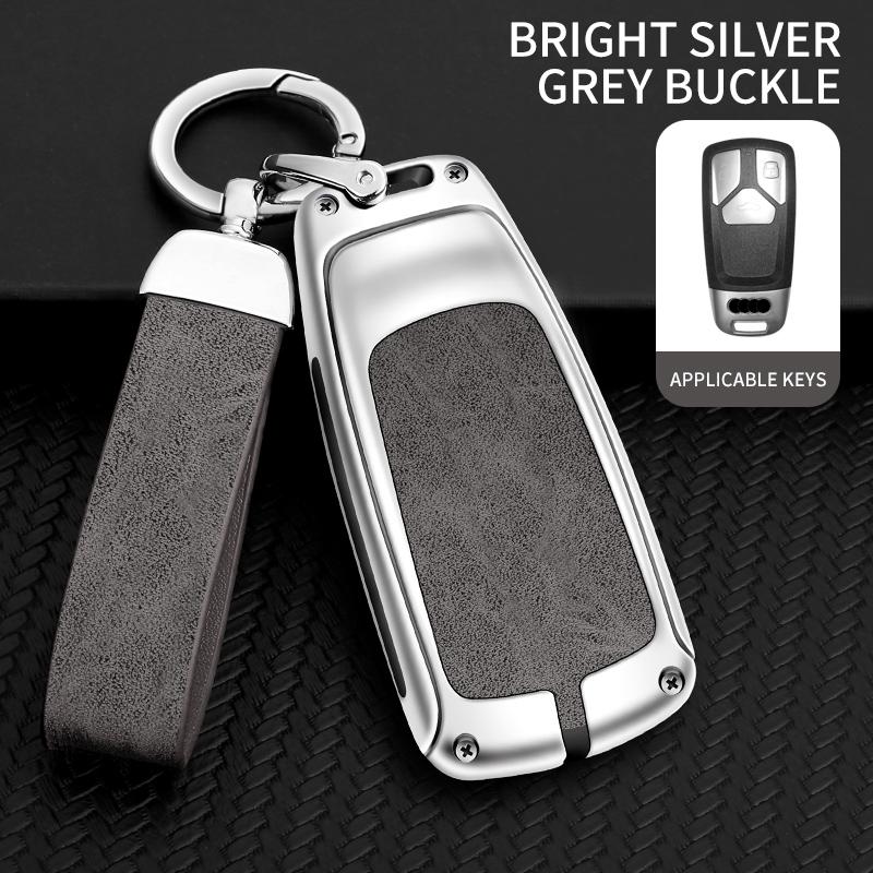 New Alloy Leather Car Key Case Cover Protection Shell for A4 B9 Q5 Q7 TT TTS 8S 2016 2017 Car Key Accessories