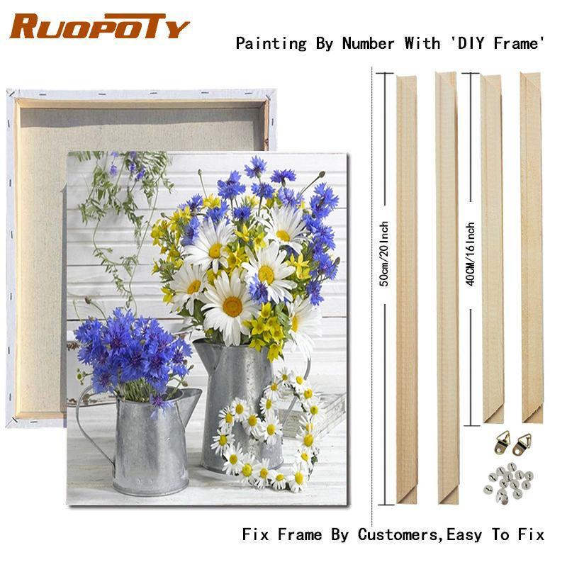 RUOPOTY Painting By Numbers Daisy Unique Gift DIY Frame HandPainted Wall Art Paint By Number Flower For Living Room