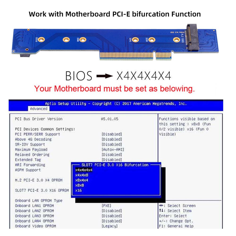 NFHK Low Profile Dual 2X NVMe M.2 SSD - PCIE Express Gen4 X8 X16 RAID Card VROC Raid0 Hyper Adapter.