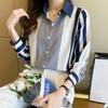 Fashion Long Sleeve Turn Down Collar Stripe Chiffon Blouse Shirt Women Tops J253